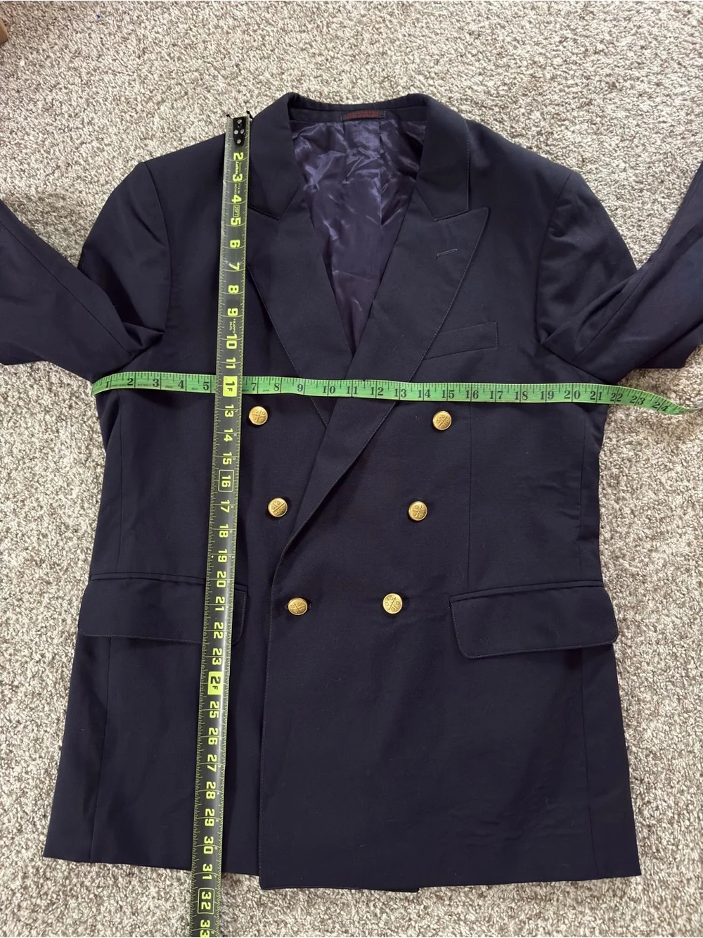 Vintage New Castle & York Navy Double Breasted Blazer 42R Gold Button Wool